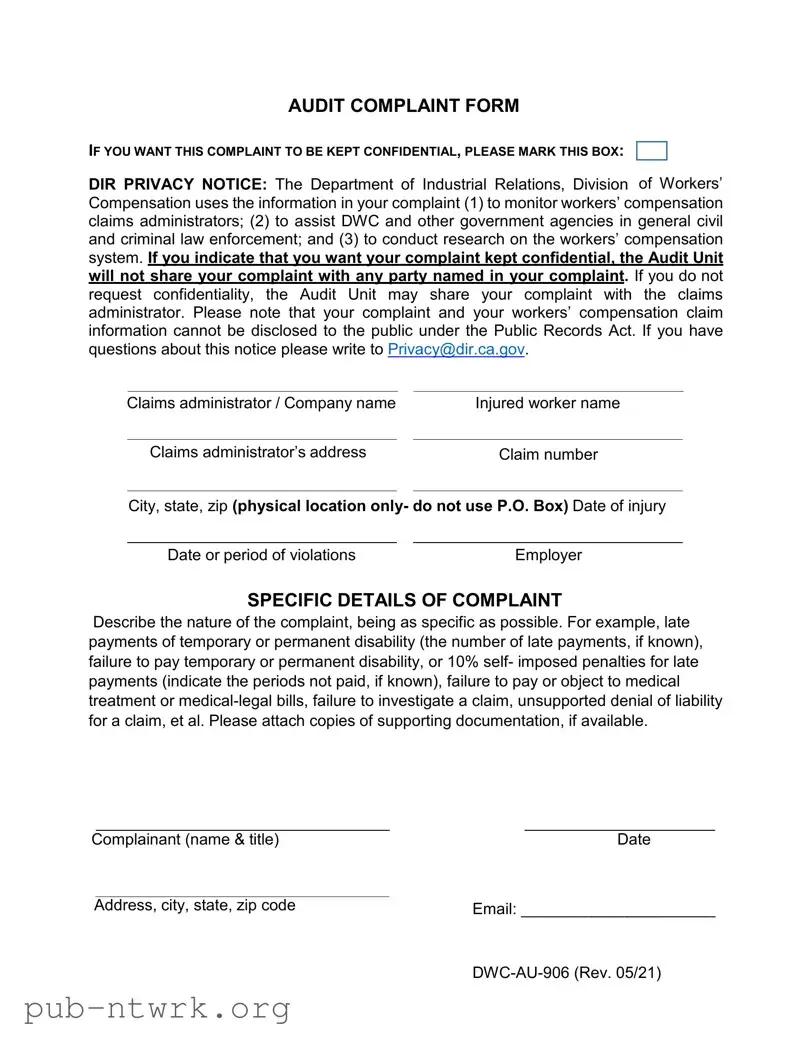 Blank California Audit PDF Form