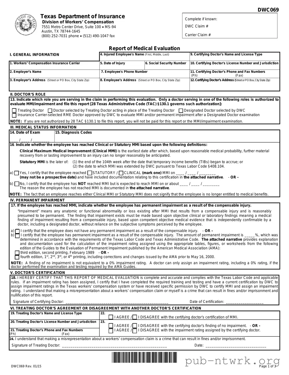 Blank Texas Dwc069 PDF Form