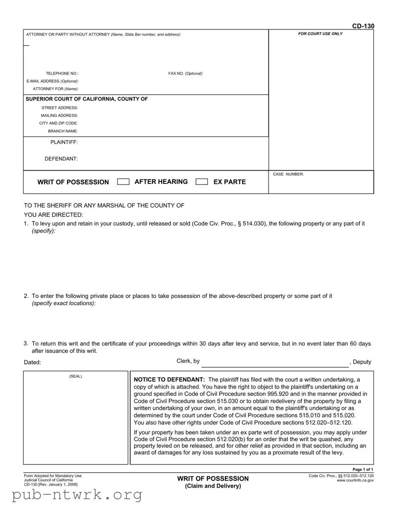 Blank California Cd 130 PDF Form